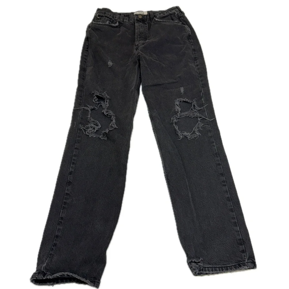 Free People Jeans Womens 29 Black Lasso Distressed Grunge Goth Punk Indie - Picture 2 of 10